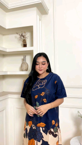 Dress Batik Lengan Pendek M L XL XXL Jumbo Motif Akara Kecubung Merah