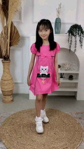 Daster anak fashion usia 1 2 3 4 5 6 7 8 tahun bordir cat meaw