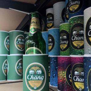 ปลอกเบียร์ เก็บความเย็น รักษาอุณหภูมิ สกรีนลายเบียร์ช้าง กระบอกเขียวเข้ม มี 4 ขนาด สกรีนลายขัด สวยงาม Stubby Holder Beer bottle Cooler