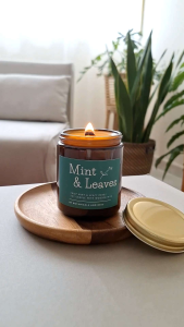 Mint & Leaves Soy Candle with Wooden Wick – Handpoured Citrus & Floral Scented Candle for Home Fragrance & Relaxation