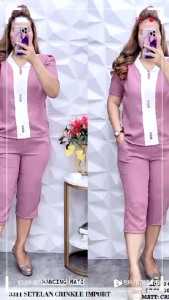 One Set Crinkle Pendek Kombinasi//Setelan Wanita Crinkle Airflow // Terlaris Setelan Crinkle Pendek