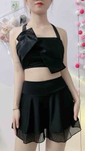 Set bikini biển 2 mảnh đẹp đồ tắm đồ bơi chân váy xoè cạp cao kín đáo che bụng B46