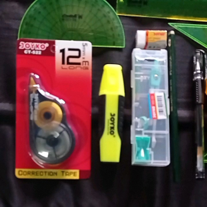 Paket ATK 11 Barang: Pengaris, Polpen, Pensil, Rautan, Penghapus, Stabilo, & Jangka