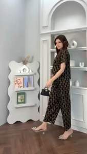 SET KEMEJA KANCING LENGAN PENDEK CELANA PANJANG RAYON LEMBUT BAJU WANITA