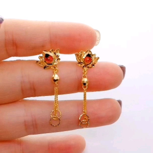 Subang Gantung Teratai Skru Design Indian Emas 916 Yon Hing