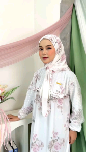 ANJANI DRESS - Dress Ceruty Print Full Furing Busui dan Wudhu Friendly FREE Kerudung SegiEmpat