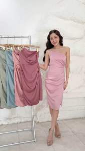 ชุดเดรส ชุดออกงาน ชุดราตรี F267 เดรสสั้น สายเพชร 1 ข้าง