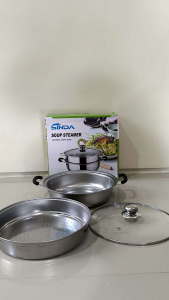 Panci stainless steamer soup pot 28 cm susun 2 merk sinda tutup kaca