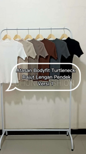 KAOS ATASAN WANITA BODYFIT LENGAN PENDEK TURTLENECK RAJUT PREMIUM IMPORT MURAH