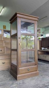 ตู้ไม้สัก สูง 130 x กว้าง 50 x ลึก 45 cm. (1 ลิ้นชัก) 3 ชั้น สีเสี้ยนดำน้ำตาล