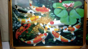 Hiasan Dinding Ikan Koi Pemandangan Cantik Kaligrafi