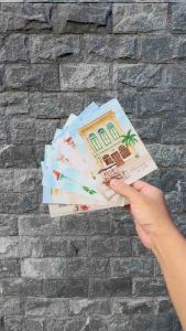 Postcard Design Asian Vintage Shophouse Building WaterColor Drawing Concept (BUY 10 FREE 1)
