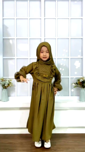 Baju Gamis Syari Anak Free Hijab / Gamis Crincle Mix Tile Usia 2-9 Tahun