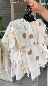 ชุดเด็กแรกเกิด ชุดผูกแขนสั้น 0-3 ผ้านุ่มใส่สบายไม่ร้อน