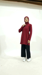 Kaos Tunik Polos Kancing Busui - Atasan Baju Wanita Muslimah Sporty