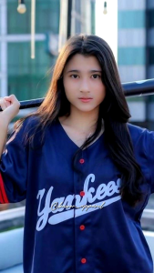 Jersey baseball wanita oversize Korean stile