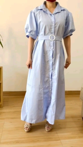 ●ECLAIRE● 026 Dress Maksi Maxi Lengan Pendek Shortsleeves Salur Stripe Garis-garis Kasual Korea Casual Basic Mode Kerja Trendy FREE BELT 594 682 696