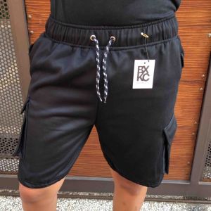 Boxerkece.id Celana Pendek Cargo Hitam Polos Bahan Fleece