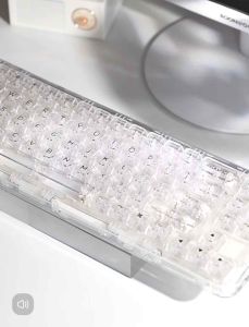 XinMeng Yunzii-Inspired X71 Transparent Gasket Mechanical Wireless Keyboard | Crystal Linear Switches | Minimalistic Crystal Clear Transparent Thocky | Pink Blue White