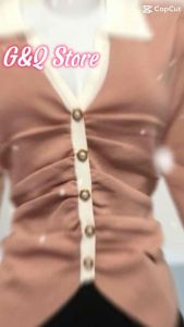 5588 Áo Cổ Bẻ Nhún Tay Lỡ Dễ Thương Che Khuyết Điểm Bụng Bự Tốt