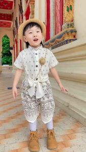 ชุดไทยเด็ก สีดำขาว  1-5ขวบ สวยมาก พร้อมส่ง ใส่ทำบุญ