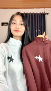 Sweater Halfzip Crop Bahan Fleece Wanita Sweatshirt Logo all Star