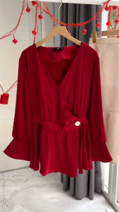 ●ECLAIRE● 043 Blouse Blus Kimono Lengan Panjang Longsleeves Imlek CNY Chinese New Year Lunar Kemerdekaan Natal Christmas Merah Import xsbml