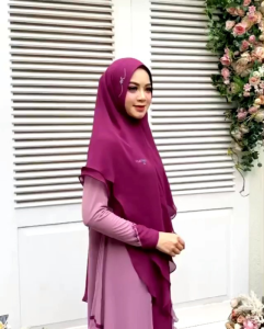 Set Gamis Dress Ceruty Babydoll Syari Branded Ungu - Lilac - Burgundy - Orange - Olive Mewah Masya Syari  Terbaru Hanifa MADENIA SYARI By MASYA