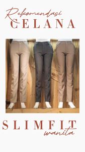Celana Bahan Wanita Slim Fit Polos – Kancing Ganda | Nyaman & Kekinian untuk Kerja & Kuliah