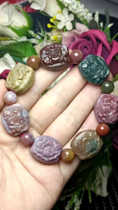 Ocean Jasper Jade stone flower carved bracelet 海洋碧玉意境油画风水头超好又润手工花雕刻手串