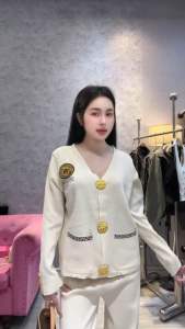 Set Len Cổ V Tag VCR Mix Quần Xuông QC