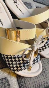 Sandal Selop Wanita Wedges Sabuk Kombinasi Pita Super Cantik Sandal Wedges Super Kekinian Kode SMU37
