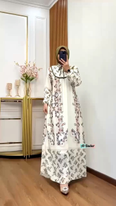 NAURA Dress Gamis Ceruty babydoll premium Set Hijab Belakang Belah