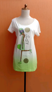 atasan kaos wanita putih hijau UNIQLO cewek M L blouse panjang santai