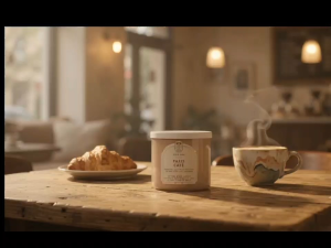 Nến thơm White Barn Paris Cafe nến đậu nành hương cà phê nướng và vani trong lọ thủy tinh màu be phù hợp trang trí nhà cửa.