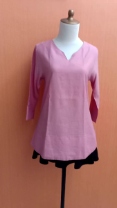 atasan wanita pink S cewek blouse vneck santai kerja kuliah remaja 13 14 thn