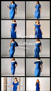 Royal blue casual formal summer party elegant plus size Korean style floral maxi midi mini