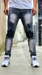 Celana Jeans Sobek Pria Panjang Bikers Garis Stretch Melar Denim Tebal Slimfit Skinny Size 28-33