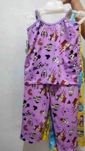3 Pairs Spaghetti Pajama Terno Set for Girl Kids 1 - 7 Years old Murang Pambahay Pantulog Cotton Spandex