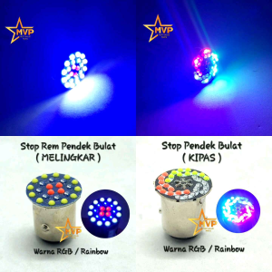 Lampu Stop Rem Belakang Motor Model Pendek Bulat RGB / Rainbow 2 Mode Running dan Flash Kedip DC 12 Volt Kaki 2 H6 Universal Motorcycle Lamp