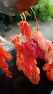 หมูพวงแดดเดียว ขนาด 500 กรัม 215 บาท เป็นเมนูทอดหรือย่างกินกับข้าวสวยหรือข้าวเหนียวร้อนร้อนแนะนำให้ทอดกระเทียมพริกขี้หนูร่วมด้วยเพื่อเพิ่มอรรถรสในการทาน หรือจะเป็นเมนูกับแก้ม