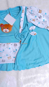 Baju Gamis Bayi Anak Perempuan Allsize 0 - 12 Bulan Motif BEAR DOLL Free Kerudung Merk Little Star SNI