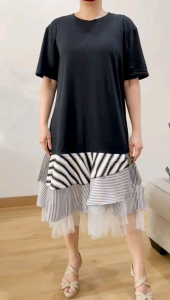 ●ECLAIRE● 003 Dress Midi Lengan Pendek Asymmetric Ruffle Drop Waist Kasual Korea Unik Import 89161