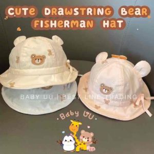 Baby Cute Bear Drawstring Spring Summer Fisherman Hat Sun Hat Children Hat Topi Budak Comel宝宝婴儿可爱小熊春夏季薄款抽绳柔软透气遮阳渔夫帽太阳帽