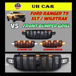 (V5) Ford Ranger T9 2022 2023 2024 XLT WILDTRAK Front Bumper Grill With Led Light Dynamic Lamp Running Signal