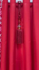 Red Printed & Plain Curtain Double Spiral Design - Sold Per Piece