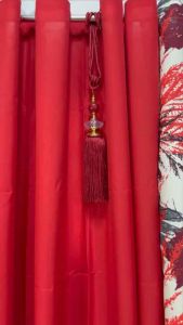 Red Printed & Plain Curtain Cardivine Design - Sold per Pc