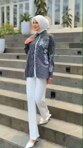(9) MDLY KEYA  Atasan Kemeja Stripes Wanita KEYA Stripes by Mdly.