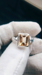Natural Untreated Brazilian Yellow Citrine octagon cut 4 carat silver 925 ring