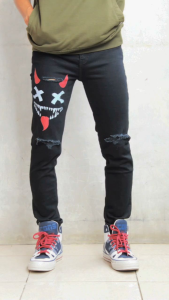 celana sobek jeans pria darkness devil